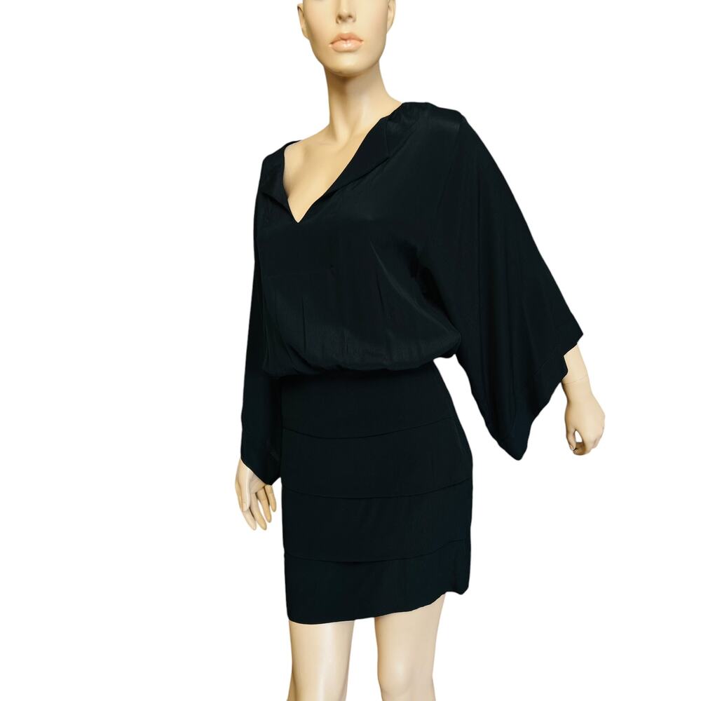 Farm Rio Black Mini Dress Wide Kimono Sleeves Size Small 100% Viscose V-Neck - Picture 6 of 13